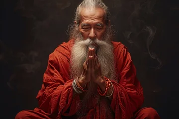Foto op Aluminium a man in a red robe with his hands together in prayer © Ion