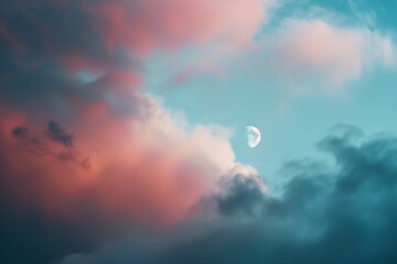 sky and clouds, moonlight, night,  minimalist landscape, bright background, pastel colors