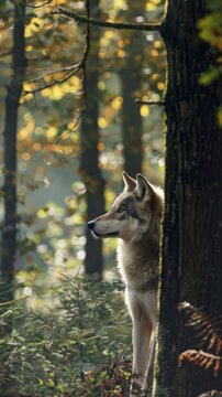 Majestic wolf in misty forest light