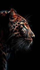 Male leopard and cub portrait with space for text, object on right side, ideal for adding messages