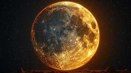 Majestic full moon rising over alien landscape - obrazy, fototapety, plakaty