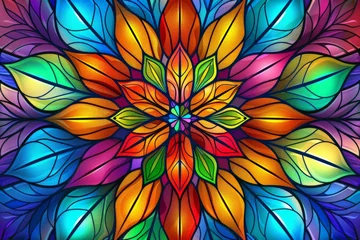Foto op Plexiglas Colorful Flower With Abundant Leaves © BrandwayArt