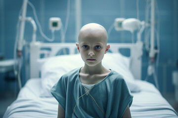 Picture of charming cute smiling child in hospital room on rehabilitation cancer oncology generative ai concept