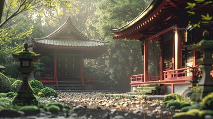 a two buildings in a forest