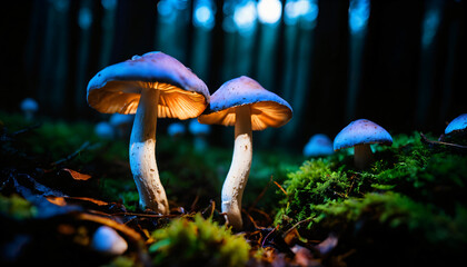 mushrooms in the forest - obrazy, fototapety, plakaty