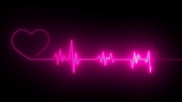 Neon line heartbeat.Seamlessly loop electrocardiogram medical screen with a graph.Heartbeat lines animation background .Health- medicine and human heart concepts.