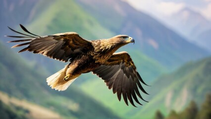 Obraz premium Majestic Golden Eagle in Flight Over Verdant Valleys