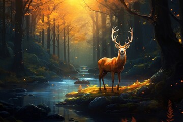 a deer standing in a forest