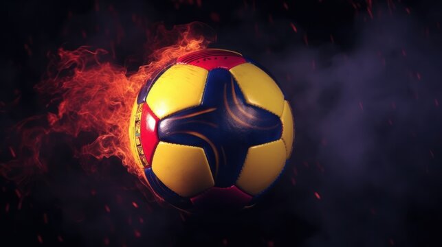 Flaming Football Ball on black background with team flags