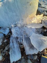 Ice drift on river. Ice in motion during early spring. Floating Of Ice In Spring. Springtime ice drifting on the river