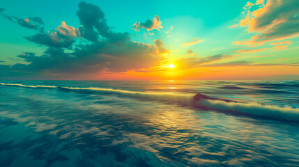 Fototapeta na wymiar tropical beach with sunset over the sea