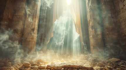 Dramatic depiction of the temple curtain tearing. - obrazy, fototapety, plakaty