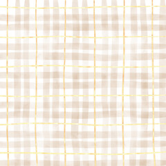 Gold Brown Beige Plaid Gingham Check Hand Drawn Background Overlay