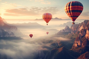 hot air balloons in the sky - obrazy, fototapety, plakaty