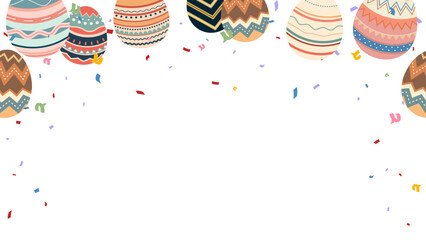 Party happy Easter banner with colorful painted eggs and confetti vector - 768131771