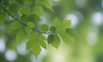 Fototapeta na wymiar Fresh and green leaves green bokeh on blurred green background 