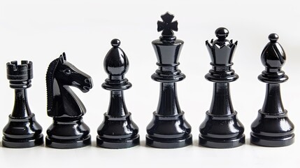 Black Chess Pieces on a Clean White Background - a Classic and Elegant Game of Strategy