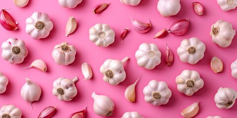 pattern of garlic gloves isolated on pink background