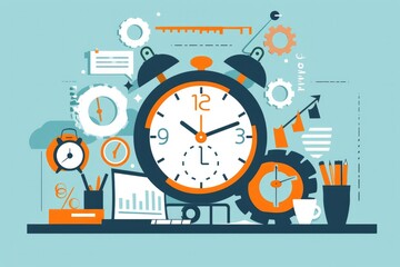 Illustration highlighting strategies for optimizing time management and enhancing personal productivity in business. Ideal for visualizing efficient work practices. 