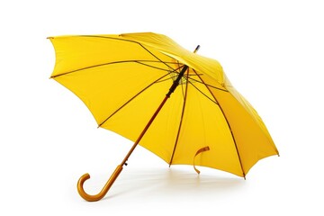Yellow Umbrella Isolated on White Background - Open Parasol for Protection