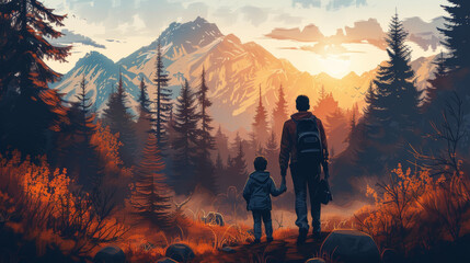 A tranquil adventure captured, as a parent and child wander through an autumn forest.