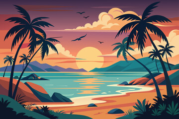 Fototapeta na wymiar design-a-sunset-beach-scene-for-a-summer-t-shirt.eps