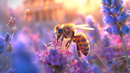 Gardinen Soulful mystical bee collecting honey on Mt. Olympus created with Generative AI Technology © Animals Creator