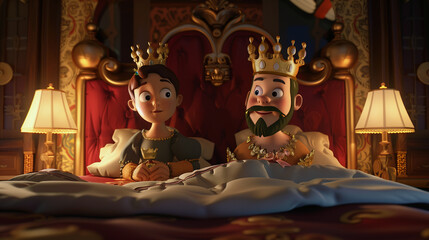 The king and queen love their crowns and won't take them off when they go to bed.