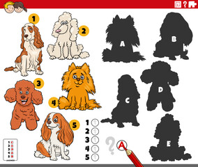 finding shadows game with cartoon purebred dogs