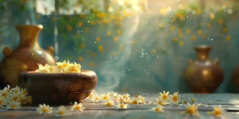 Discover the rejuvenating benefits of an Ayurvedic massage with traditional techniques and natural elements for a holistic wellness experience. Concept Ayurvedic Massage, Traditional Techniques - obrazy, fototapety, plakaty
