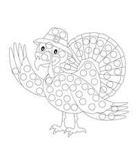 Dot thanksgiving coloring  page for kids and adults black and white coloring book page