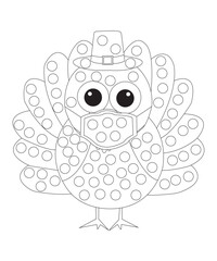 Dot thanksgiving coloring  page for kids and adults black and white coloring book page