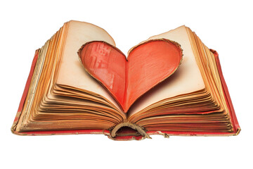 An open book with a heart-shaped cutout on the pages