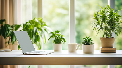 Home Office Greenery and Laptop Setup