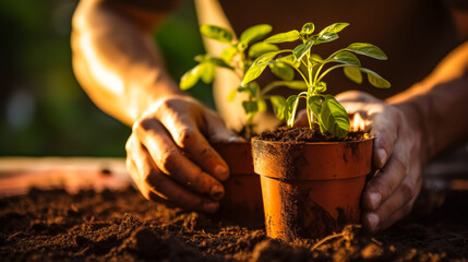 Planting Seedlings in Terracotta Pot - 768136798
