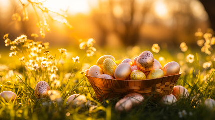Festive Easter Celebration with Gilded Eggs - 768136964