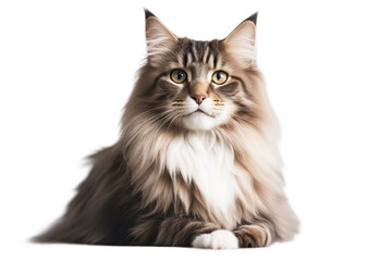old cat 5 sitting norwegian forest months pet kitten front view grey isolated one animal adorable looking felino indoor white attentive breed portrait copy space alert cut-out domestic vertical no - obrazy, fototapety, plakaty
