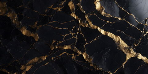 Elegant Black Marble Texture with Golden Veins. Luxurious black marble background with natural...