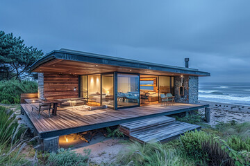Luxury wooden cabin by the beach - obrazy, fototapety, plakaty