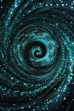 Abstract background spiral with glowing points in black and green
