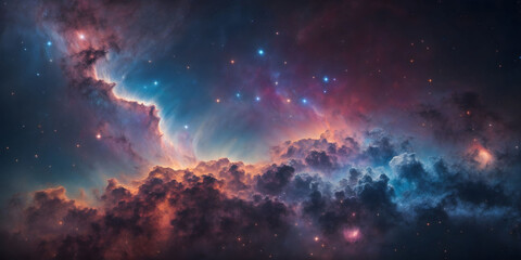 Stunning Cosmic Sky with Vibrant Nebula and Stars, milky galaxy, dotted with stars and galaxies,...