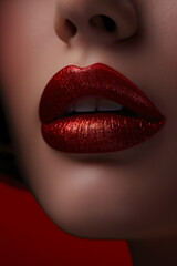 Close-up image of luscious red female lips close-up image