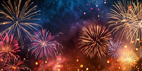 Fototapeta premium firework display on black background with copy space Generative AI