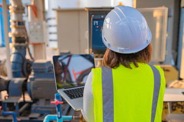 Environmental engineers work at wastewater treatment plants,Water supply engineering working at...