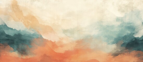 The painting depicts a sky filled with swirling orange and blue clouds, creating a vibrant and...