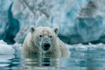  Lonely Polar Bear Swimming in Arctic Waters © Wachirawat