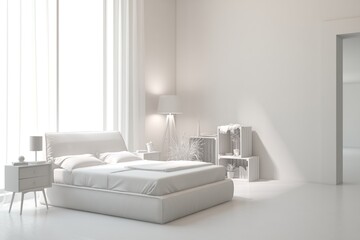 Grey lbedroom concept. Scandinavian interior design. 3D illustration