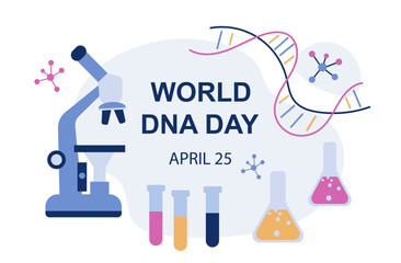 World DNA Day. April 25. A laboratory technician examines human DNA.Template for background, banner, card, poster. vector illustration