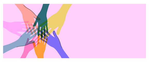 Human hands. Diverse group of people. People equity help.	