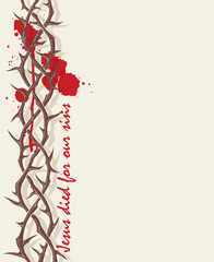 banner of thorn crown with blood on beige background